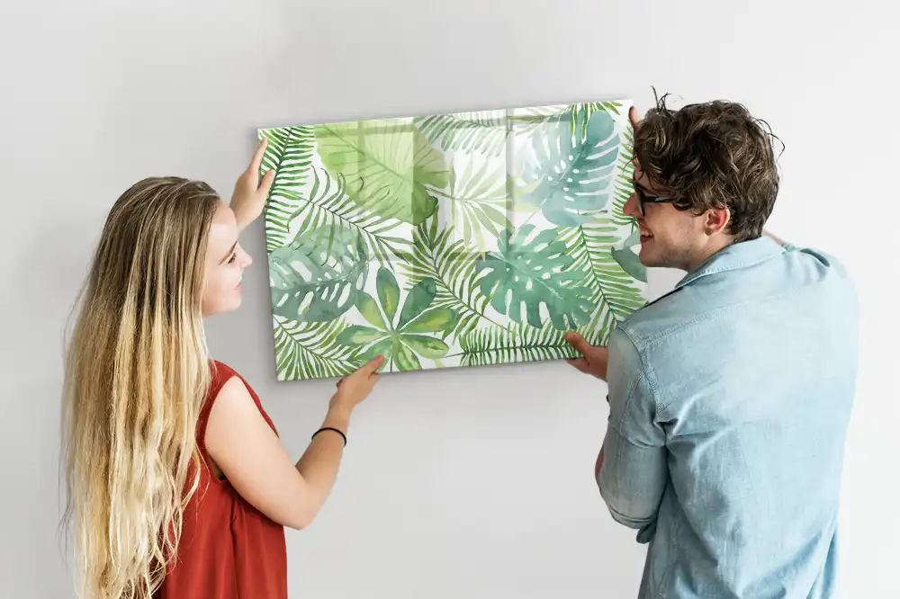 Tableau blanc magnétique effaçable à sec motif feuilles et plantes exotiques