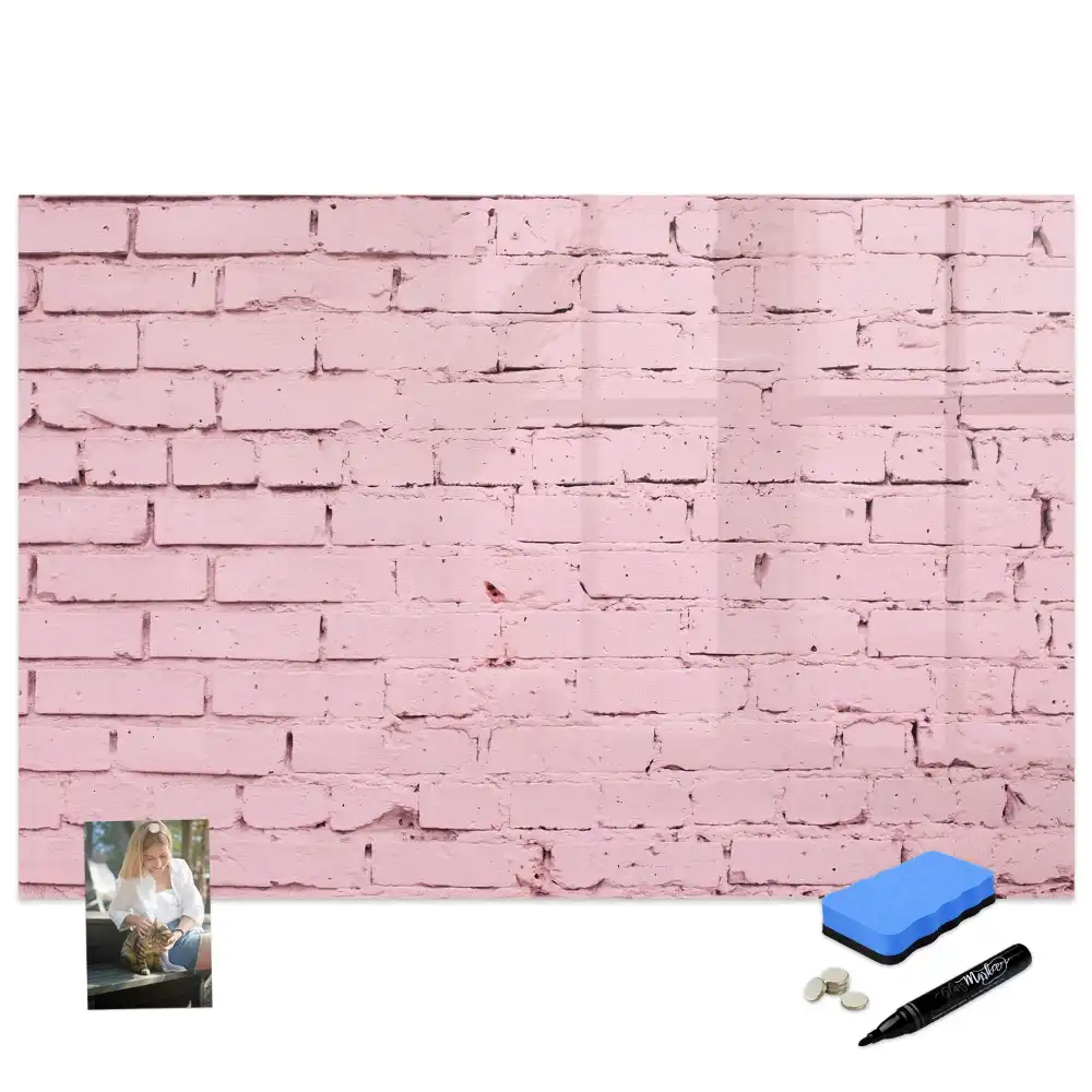 Tableau blanc magnétique effaçable à sec avec motif mur de briques rouges