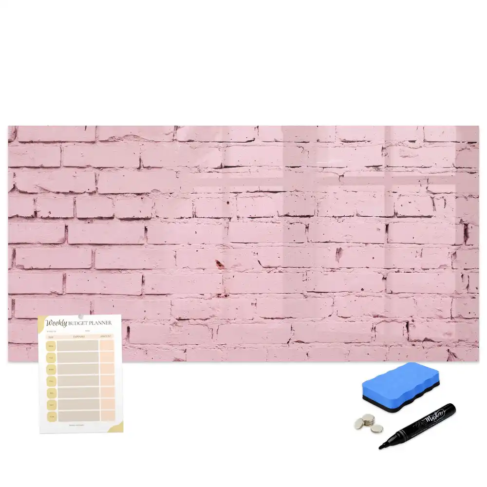Tableau blanc magnétique effaçable à sec avec motif mur de briques rouges