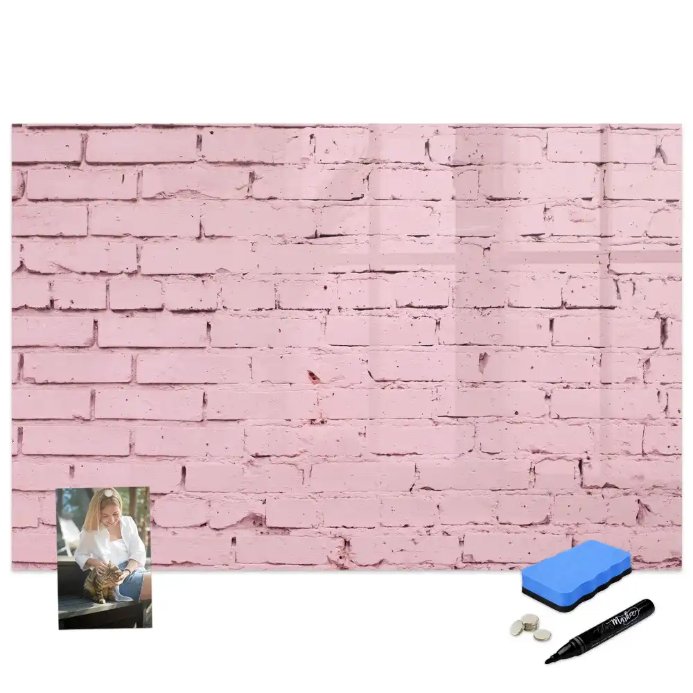 Tableau blanc magnétique effaçable à sec avec motif mur de briques rouges
