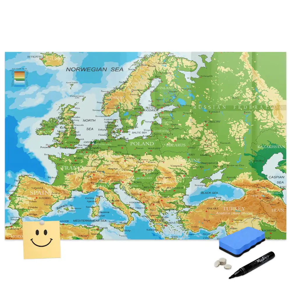 Tableau blanc magnétique effaçable à sec avec carte du monde pour l'école
