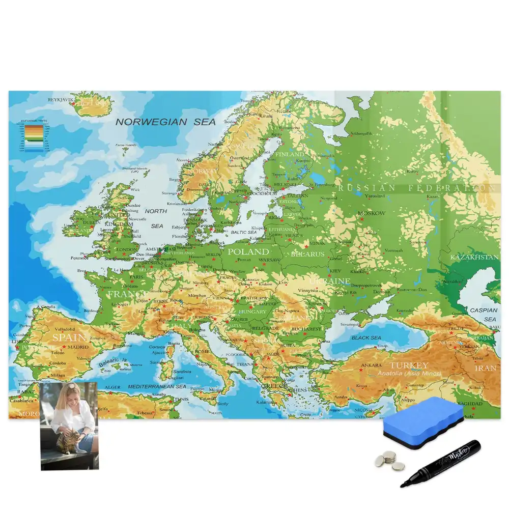 Tableau blanc magnétique effaçable à sec avec carte du monde pour l'école