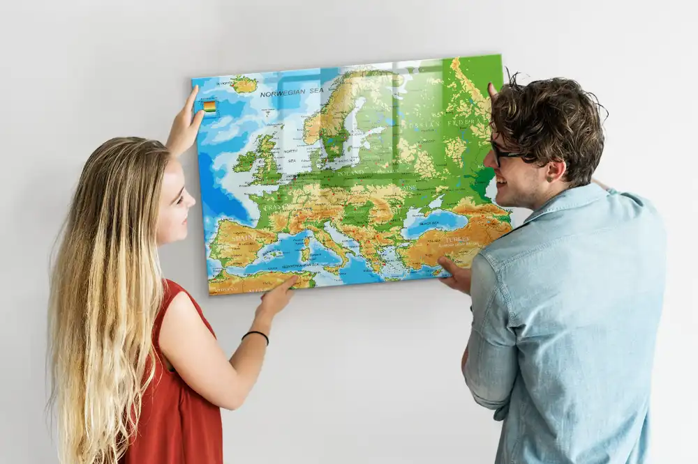 Tableau blanc magnétique effaçable à sec avec carte du monde pour l'école