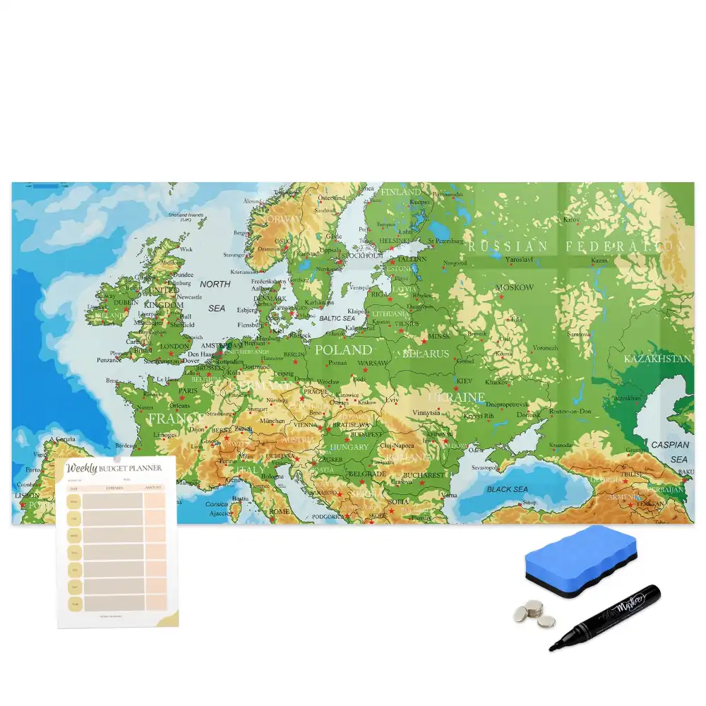 Tableau blanc magnétique effaçable à sec avec carte du monde pour l'école