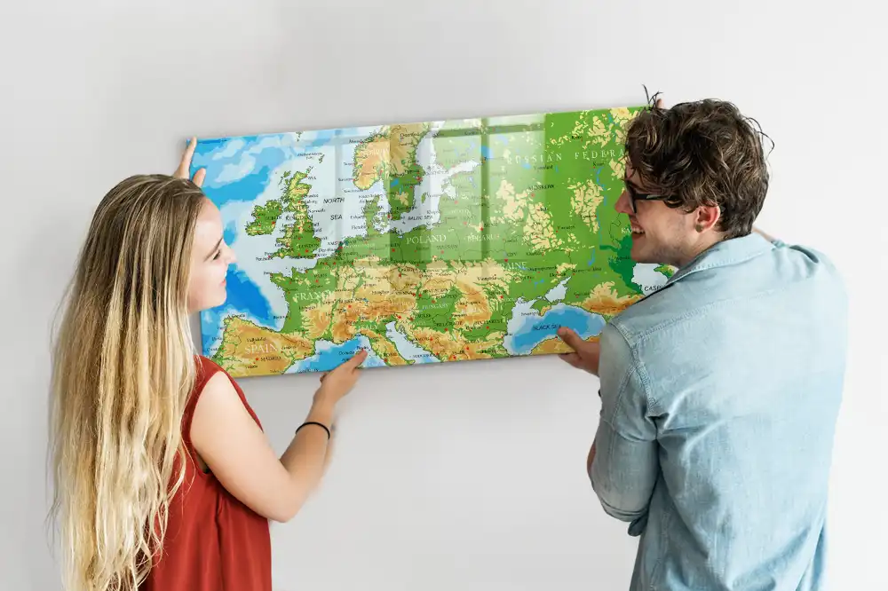 Tableau blanc magnétique effaçable à sec avec carte du monde pour l'école
