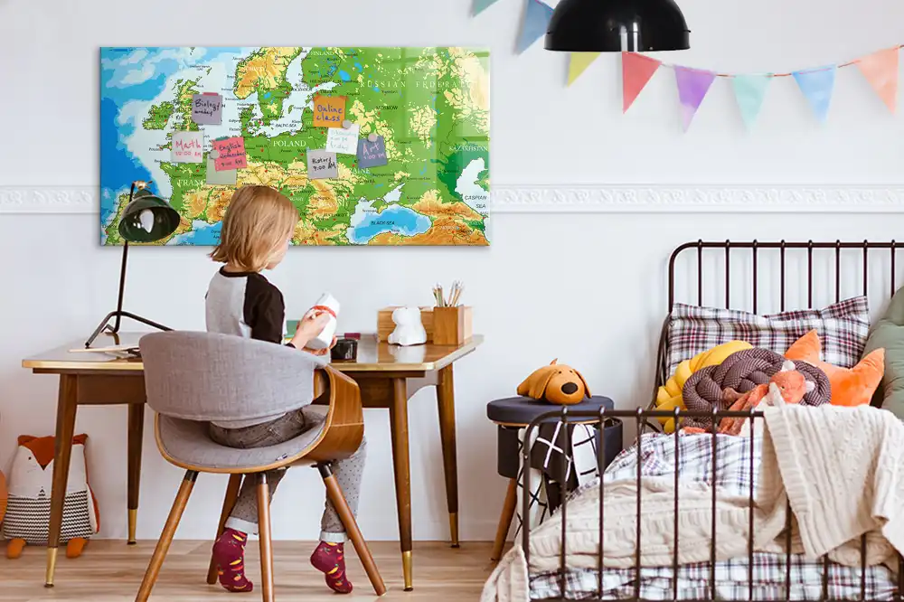 Tableau blanc magnétique effaçable à sec avec carte du monde pour l'école