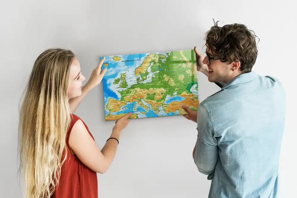 Tableau blanc magnétique effaçable à sec avec carte du monde pour l'école