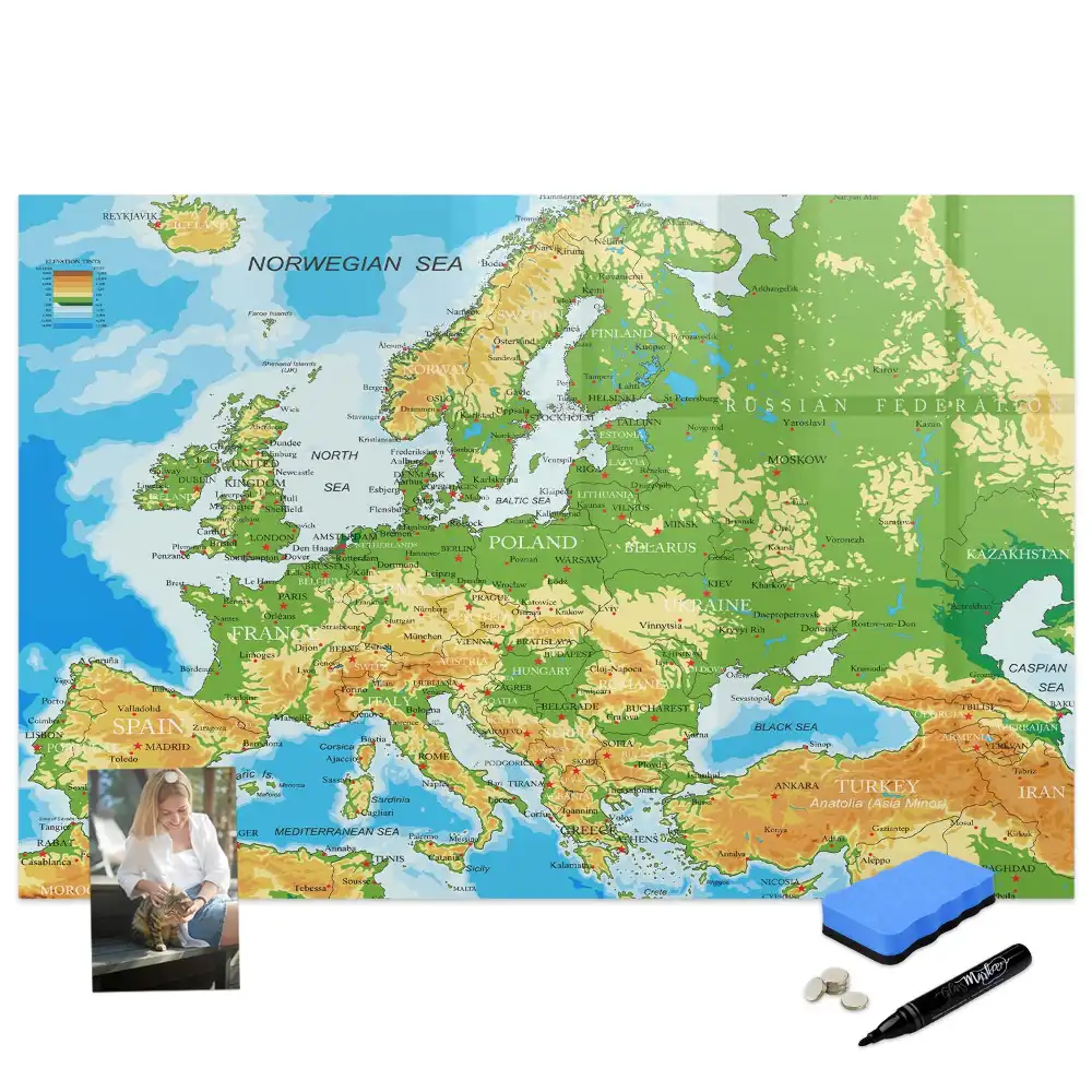 Tableau blanc magnétique effaçable à sec avec carte du monde pour l'école