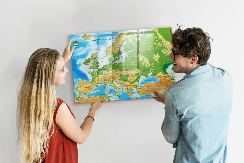 Tableau blanc magnétique effaçable à sec avec carte du monde pour l'école