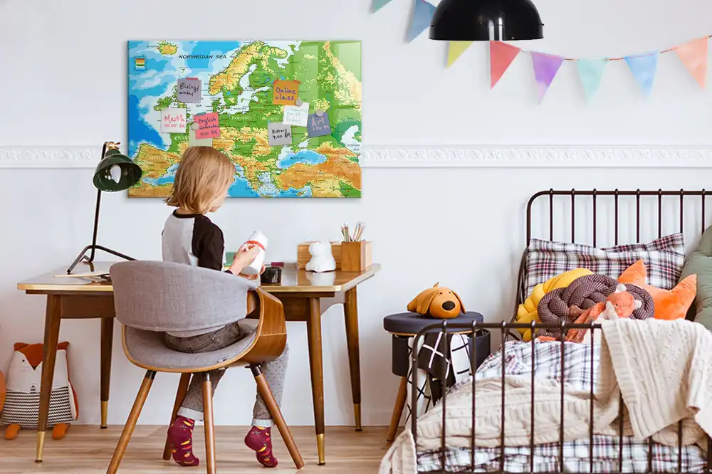 Tableau blanc magnétique effaçable à sec avec carte du monde pour l'école