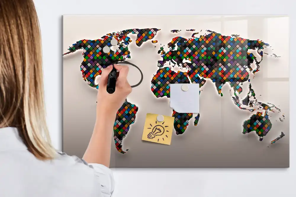 Tableau magnétique pour écriture et dessin motif globe abstrait
