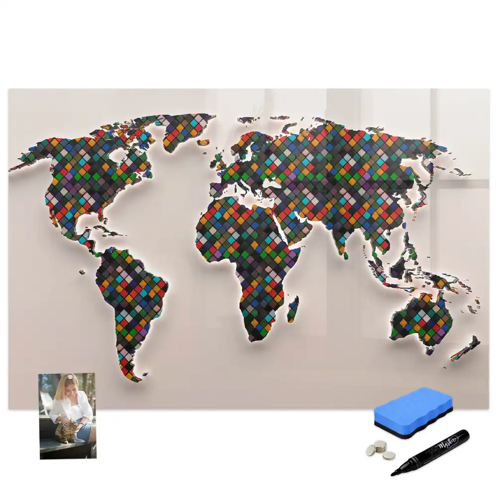 Tableau magnétique pour écriture et dessin motif globe abstrait