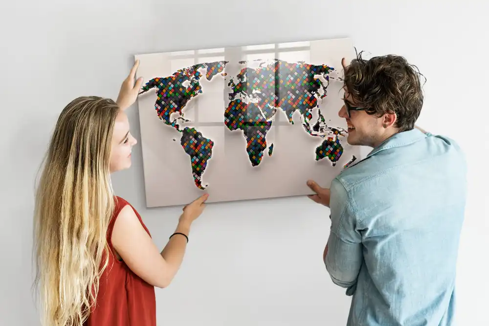 Tableau magnétique pour écriture et dessin motif globe abstrait