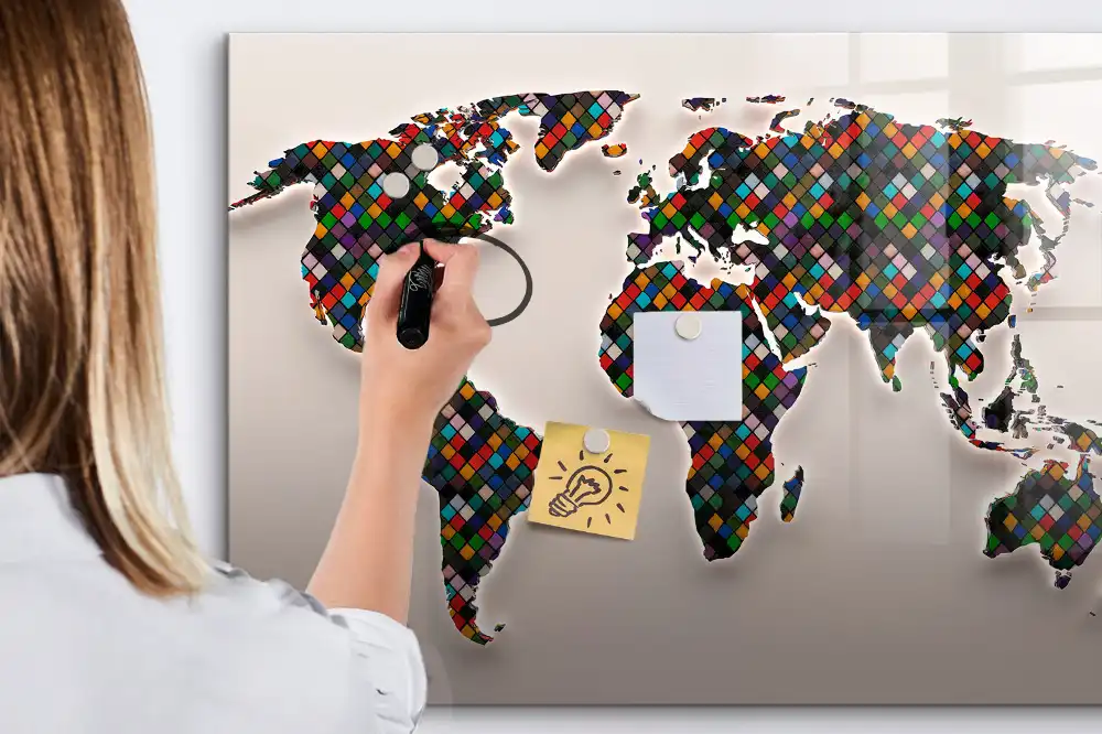 Tableau magnétique pour écriture et dessin motif globe abstrait
