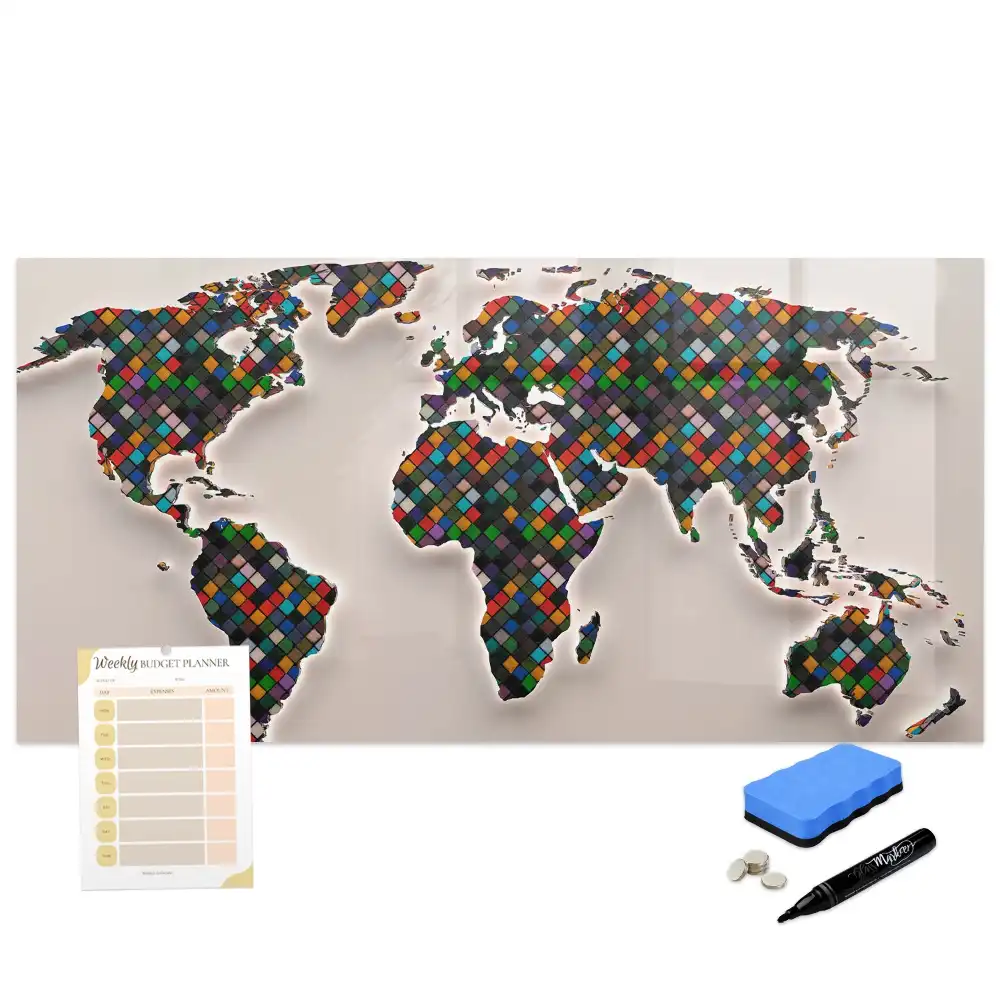 Tableau magnétique pour écriture et dessin motif globe abstrait