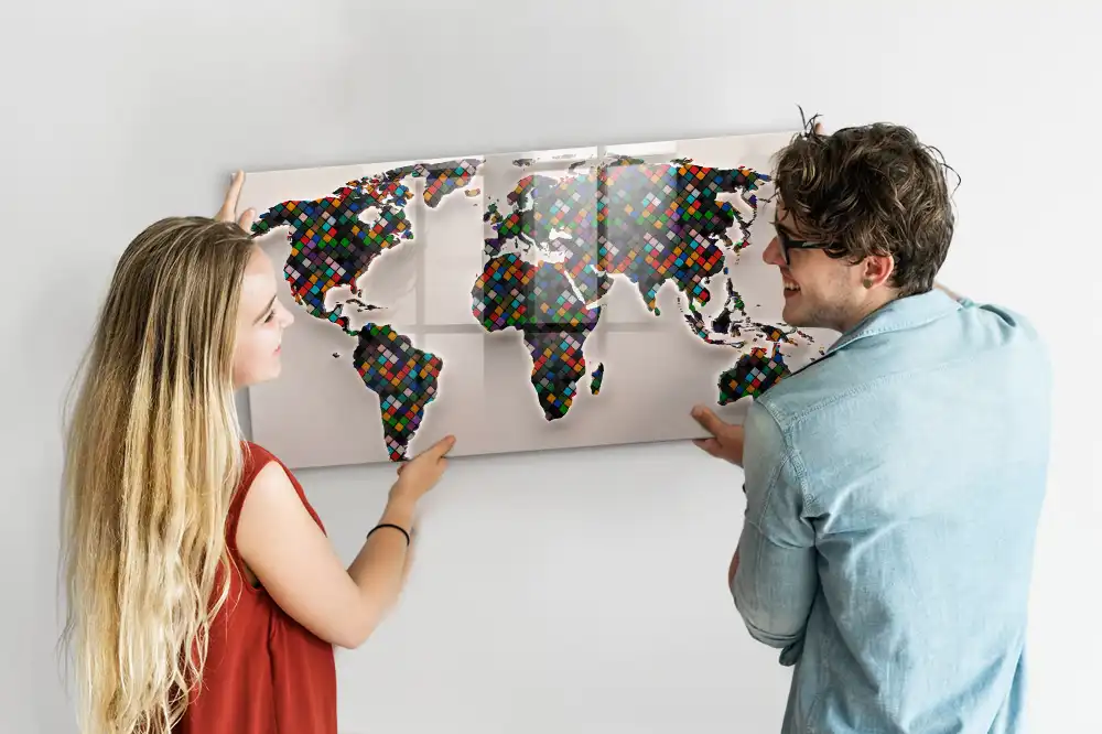 Tableau magnétique pour écriture et dessin motif globe abstrait