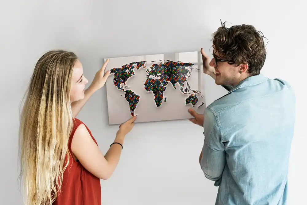 Tableau magnétique pour écriture et dessin motif globe abstrait