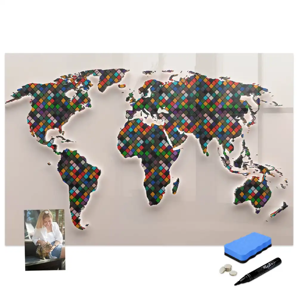Tableau magnétique pour écriture et dessin motif globe abstrait