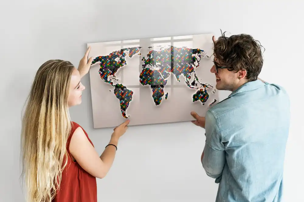 Tableau magnétique pour écriture et dessin motif globe abstrait