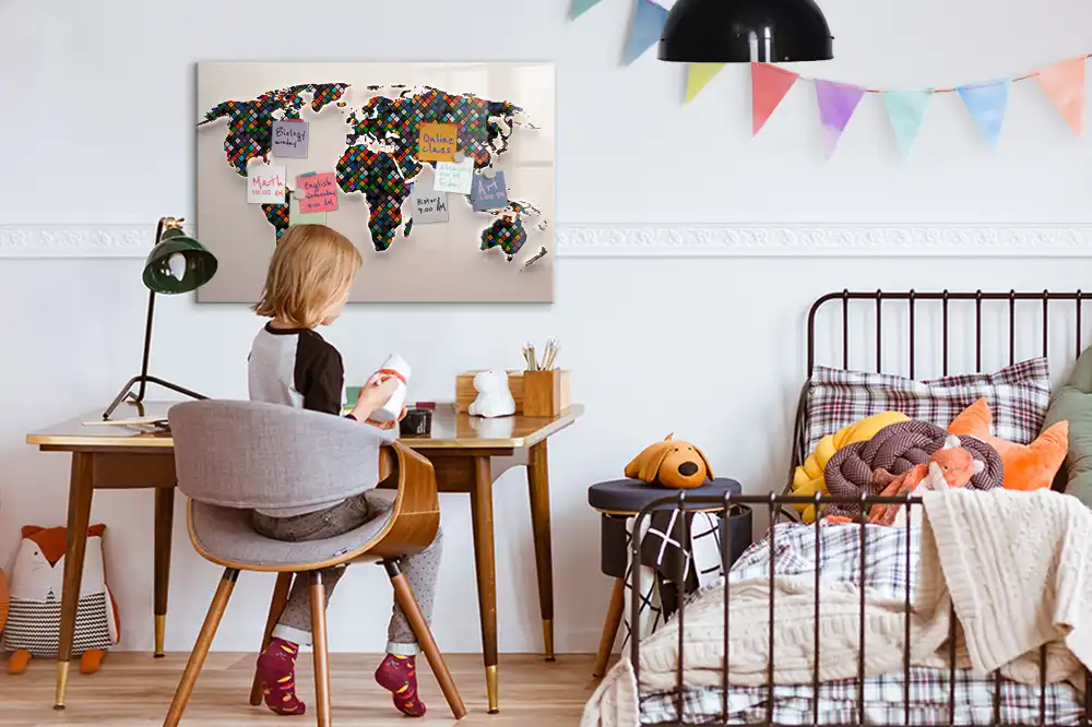 Tableau magnétique pour écriture et dessin motif globe abstrait