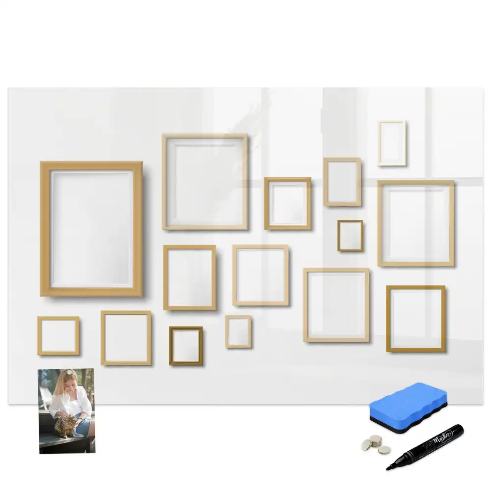 Tableau magnétique à dessiner avec cadres photo en bois