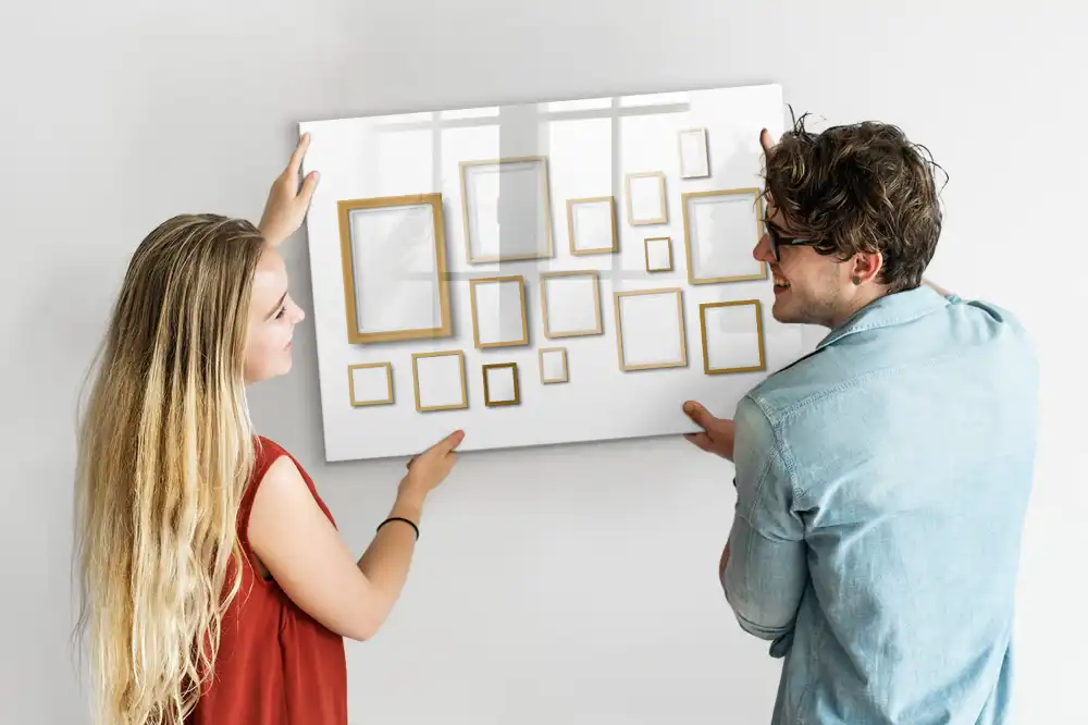 Tableau magnétique à dessiner avec cadres photo en bois