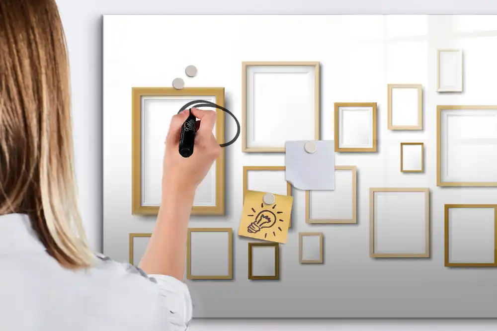 Tableau magnétique à dessiner avec cadres photo en bois