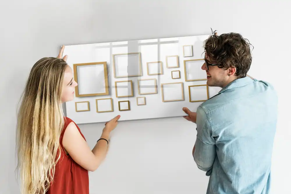 Tableau magnétique à dessiner avec cadres photo en bois