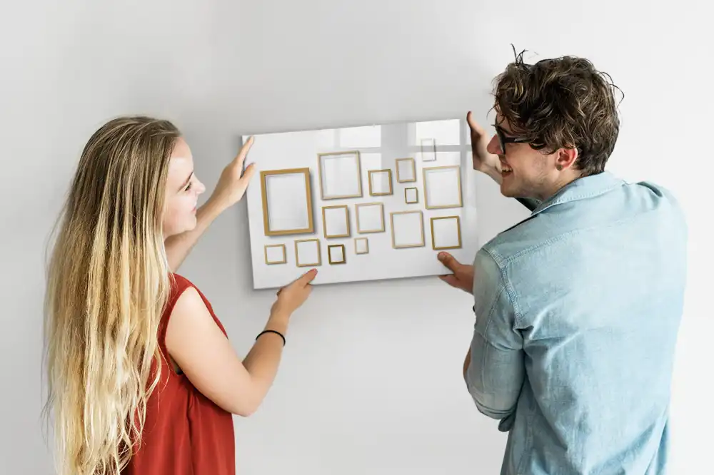 Tableau magnétique à dessiner avec cadres photo en bois