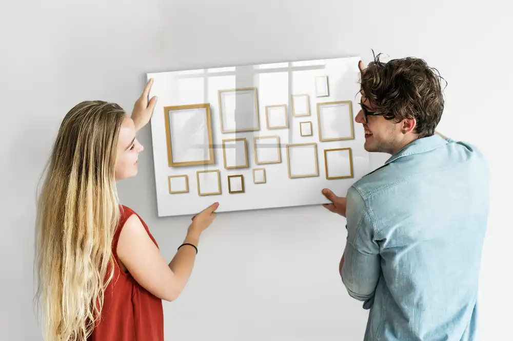Tableau magnétique à dessiner avec cadres photo en bois