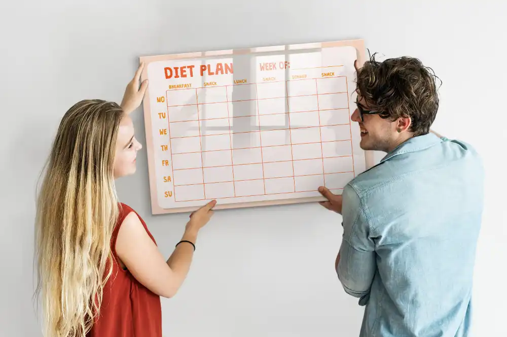 Tableau blanc magnétique effaçable à sec pour planning de repas hebdomadaire
