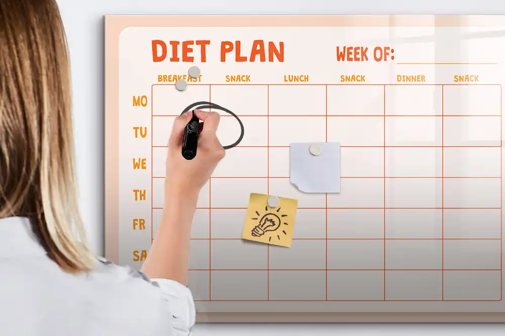 Tableau blanc magnétique effaçable à sec pour planning de repas hebdomadaire