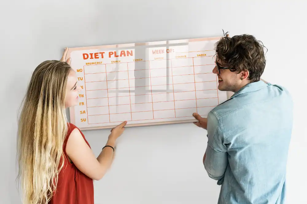 Tableau blanc magnétique effaçable à sec pour planning de repas hebdomadaire