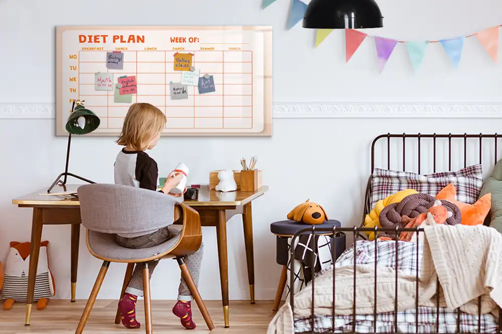 Tableau blanc magnétique effaçable à sec pour planning de repas hebdomadaire