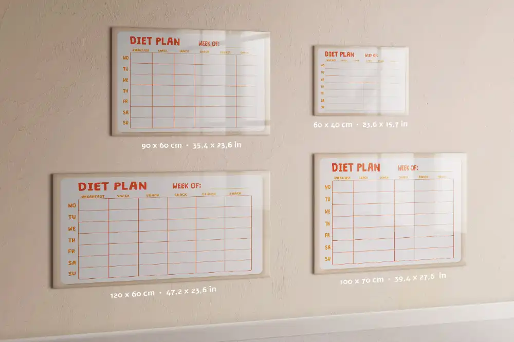 Tableau blanc magnétique effaçable à sec pour planning de repas hebdomadaire