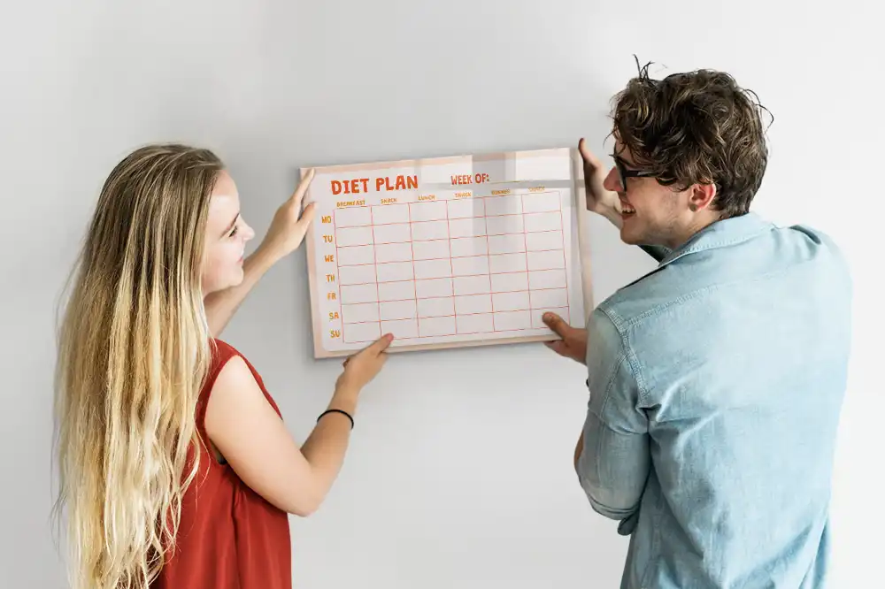 Tableau blanc magnétique effaçable à sec pour planning de repas hebdomadaire