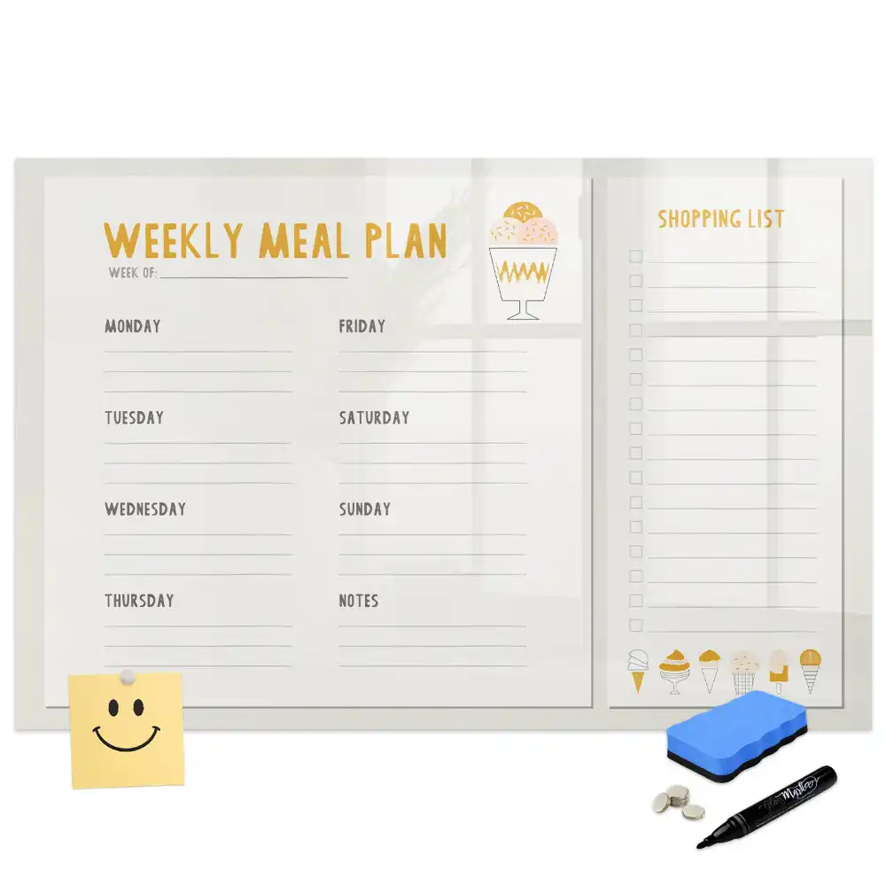 Tableau blanc magnétique effaçable à sec pour planning de repas