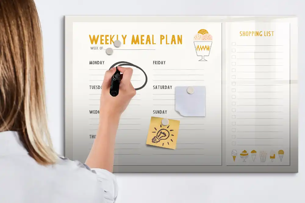 Tableau blanc magnétique effaçable à sec pour planning de repas