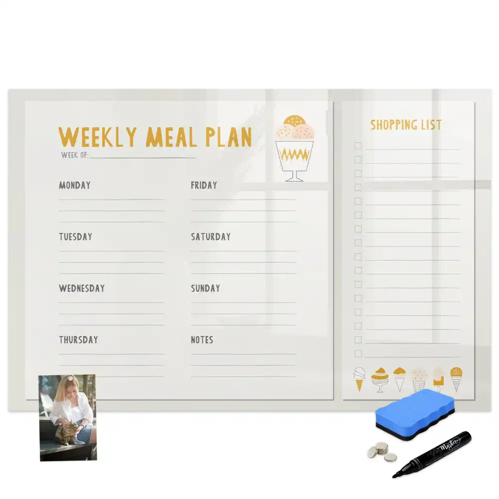 Tableau blanc magnétique effaçable à sec pour planning de repas