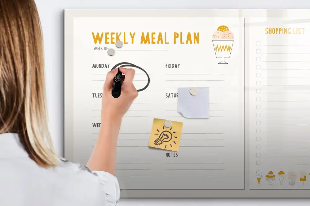 Tableau blanc magnétique effaçable à sec pour planning de repas