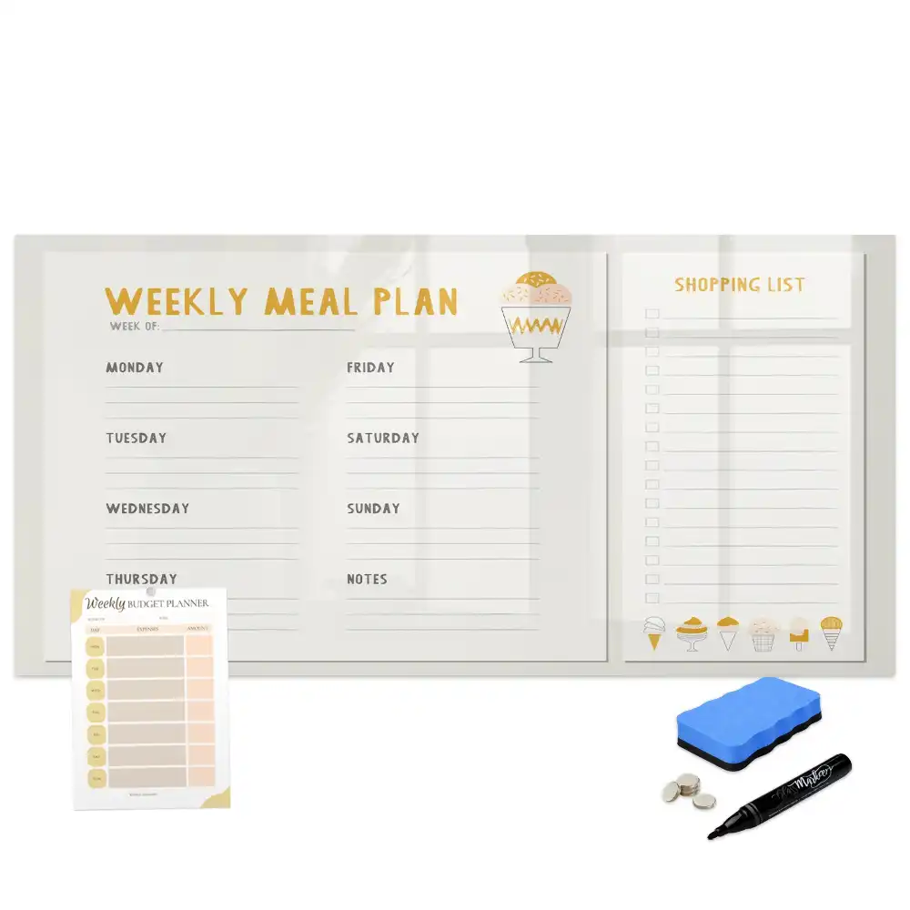 Tableau blanc magnétique effaçable à sec pour planning de repas
