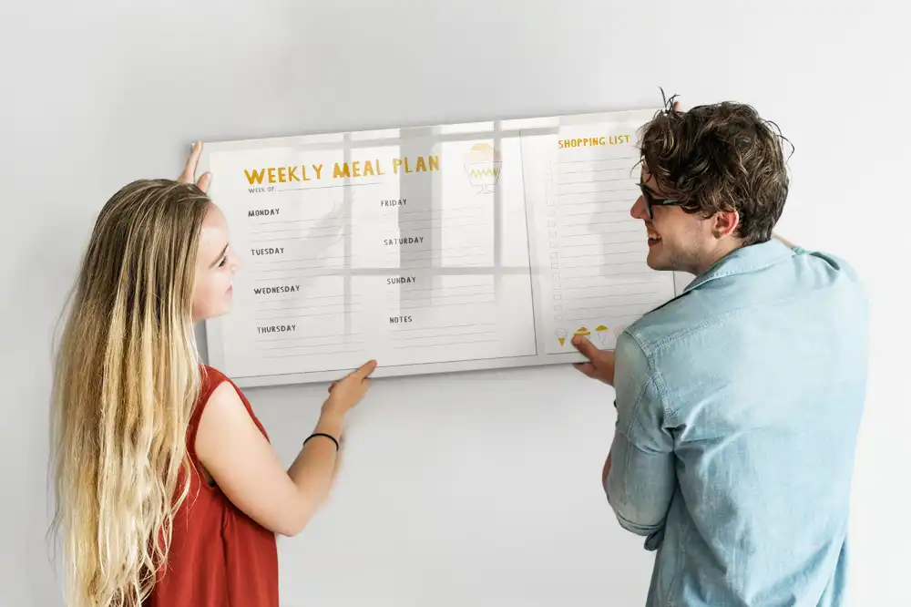 Tableau blanc magnétique effaçable à sec pour planning de repas