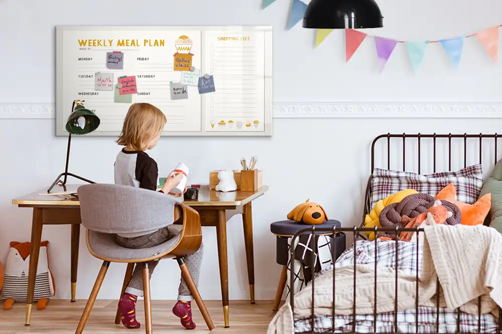 Tableau blanc magnétique effaçable à sec pour planning de repas