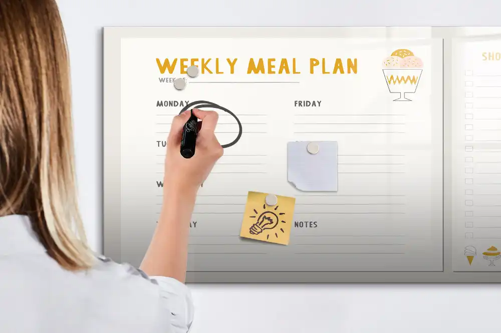 Tableau blanc magnétique effaçable à sec pour planning de repas