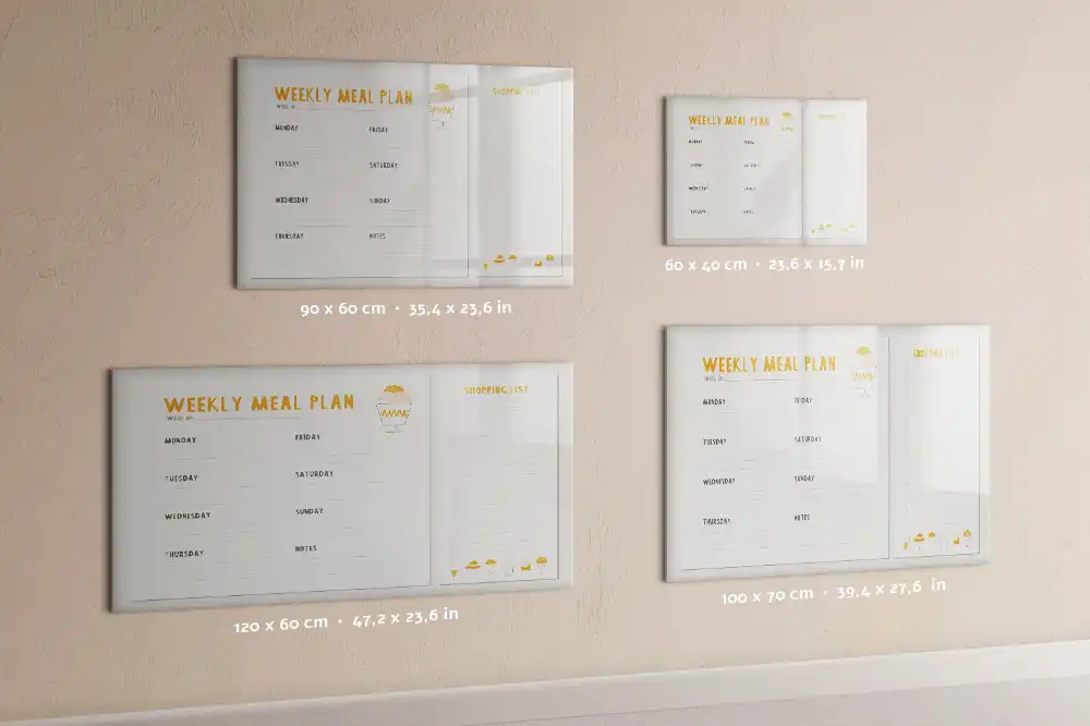 Tableau blanc magnétique effaçable à sec pour planning de repas