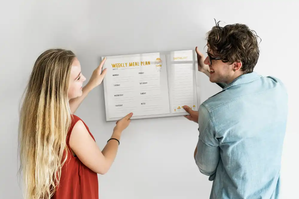Tableau blanc magnétique effaçable à sec pour planning de repas