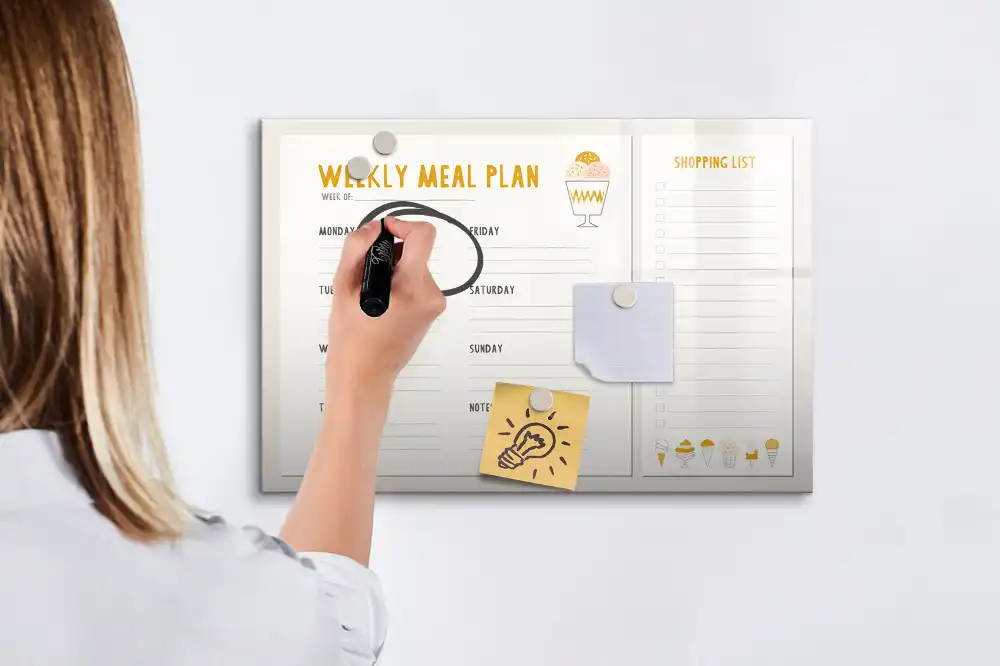 Tableau blanc magnétique effaçable à sec pour planning de repas