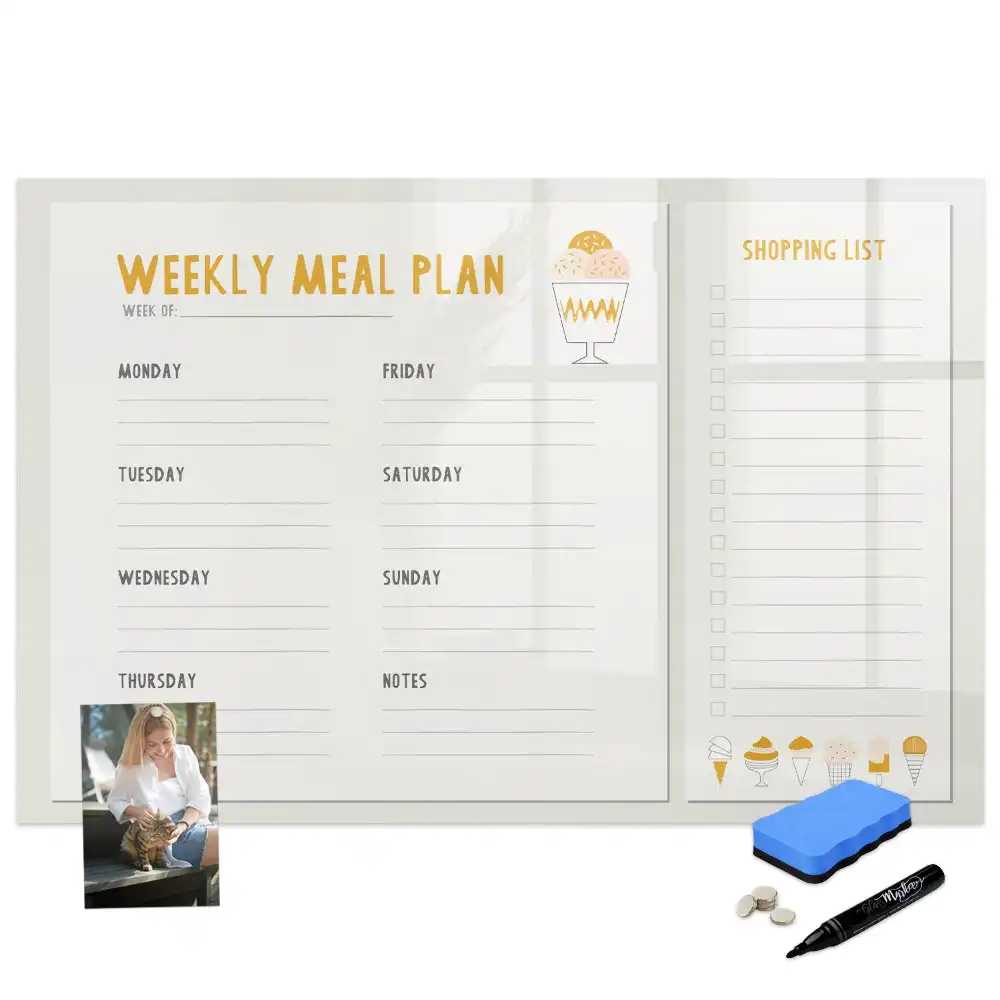Tableau blanc magnétique effaçable à sec pour planning de repas