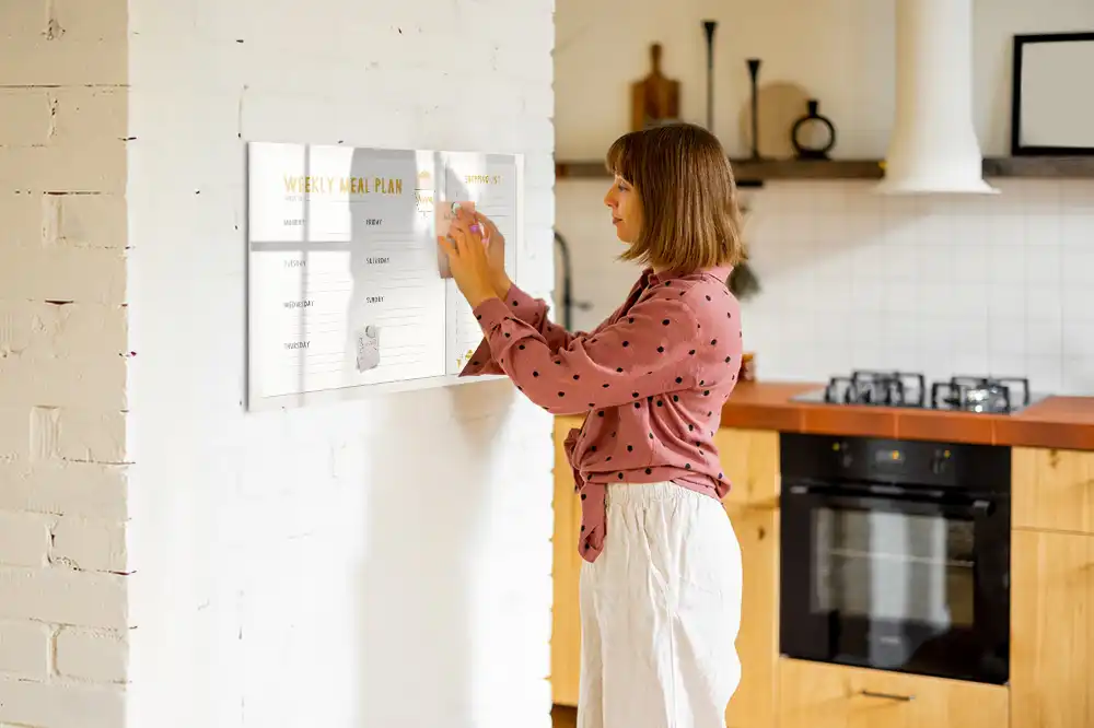 Tableau blanc magnétique effaçable à sec pour planning de repas