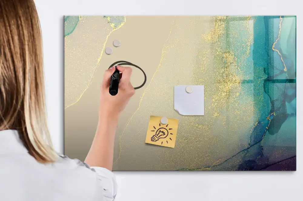Tableau blanc magnétique effaçable à sec à motif marbre multicolore
